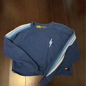 Aviator nation 5 stripe cropped crewneck sweatshirt